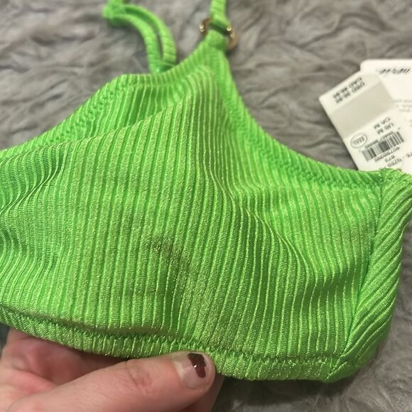 NWT aerie scoop bright green shimmer swimsuit top size medium - Picture 2 of 7